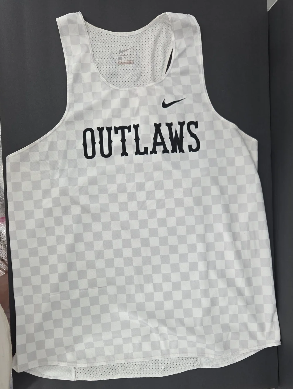 Nike White Checkerboard Outlaws Tank Top with Black Logo